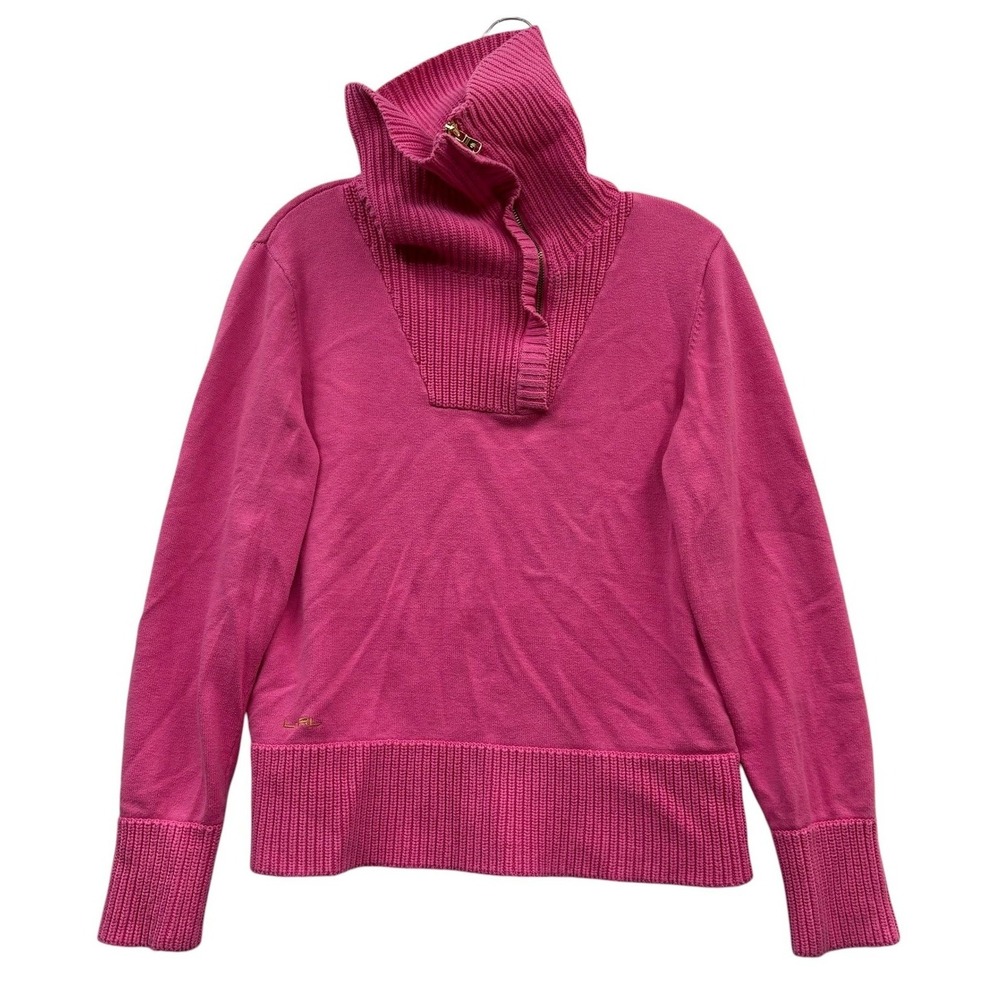 Y2K Lauren Ralph‎ Lauren Womens Pink Half Zip Mock Neck Pullover Sweater Size MD
